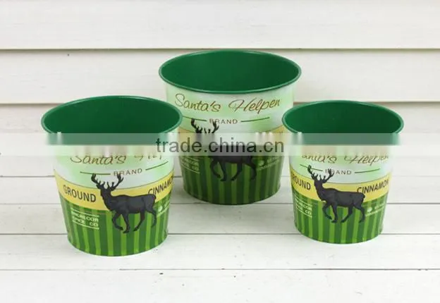 hot selling s/3 garden metal flower pot, deer design flower pot