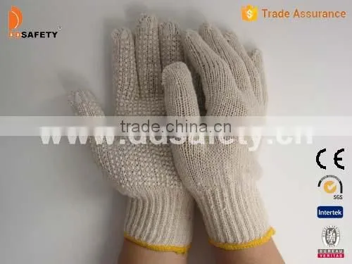 High Quality Natural Cotton Polyester Gloves Working Gloves With White PVC Dots One Side
