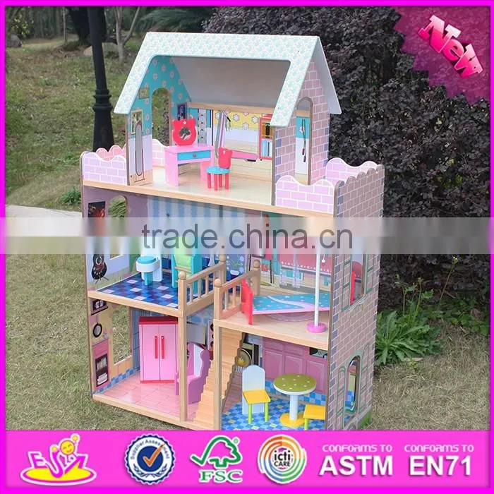 2017 New products lovely children wooden large dolls house W06A037