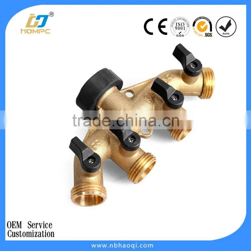 Heavy Duty Brass 4 Way Garden Hose Shut Off Connector
