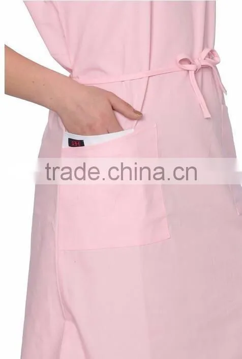 Custom Women Workwear A Line Scrub Casual Pink Soft dress Short Sleeve Nurse Uniform With Waist Drawstring In Hospital Wear