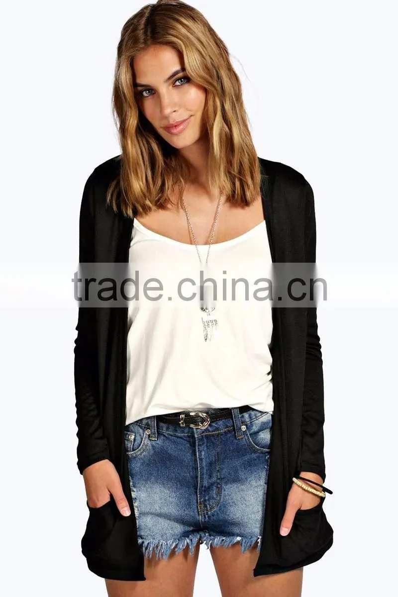 ladies soft and thin long sleeve cardigan with pockets
