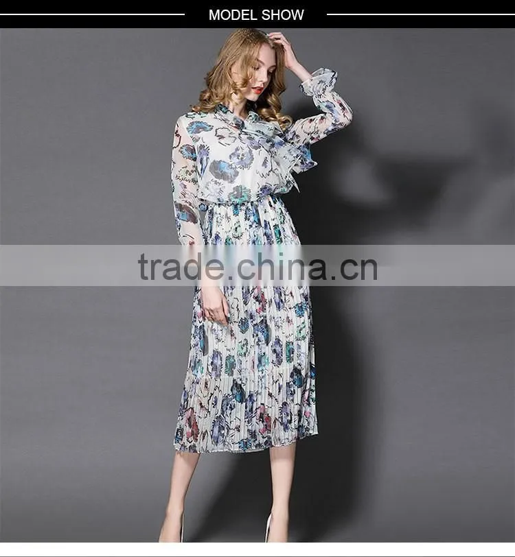 Maxnegio elegant maxi long sleeve office chiffon pleated maxi dress