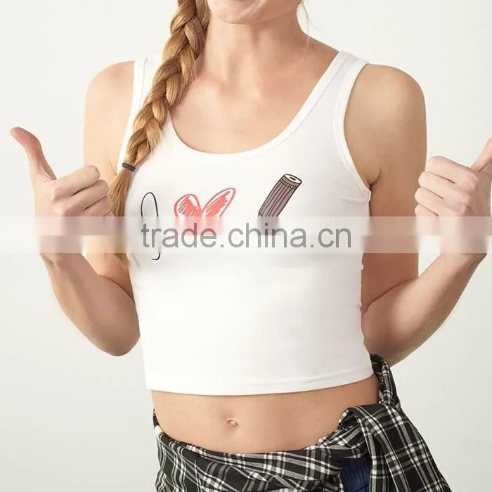 Cheap cotton plain white fashion printing women workout tank tops custom