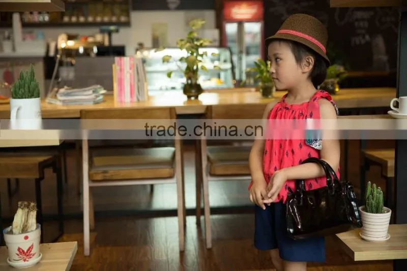 lovely fashion 2016 girl sleeveless blouse summer blouse off shoulder blouse bright color baby girl printed dress for summer