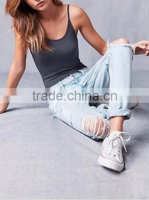 Runwaylover custom newest fashion stretch blue holes denim jeans women negotiate price