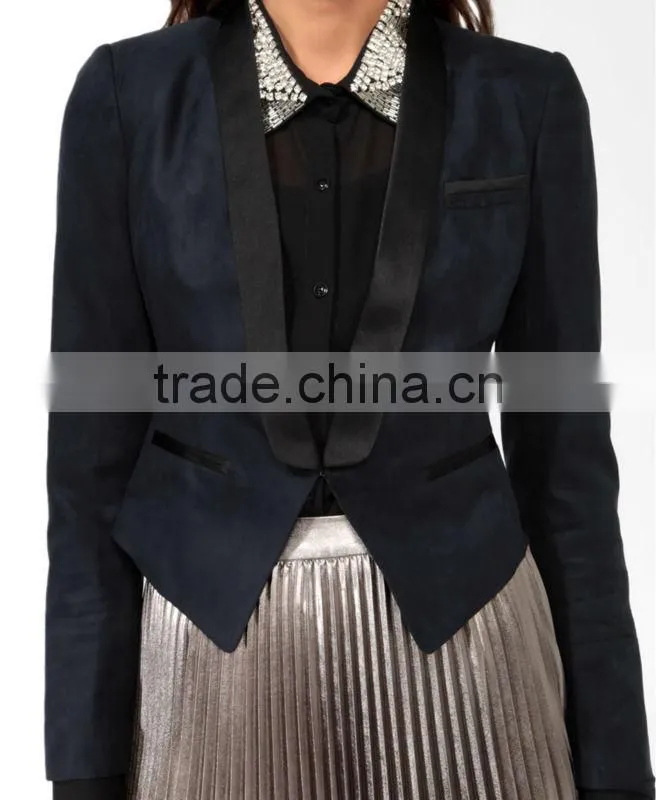 Sueded Contrast Trimmed Blazer
