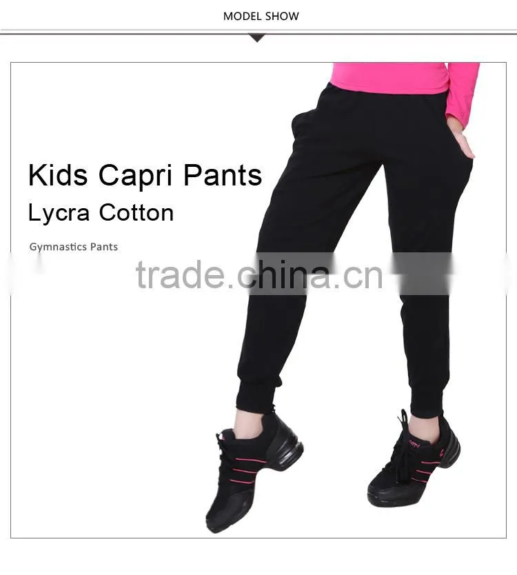 Gymnastics Casual Ballet Pants Black Cotton Girls Kids Capri Pants