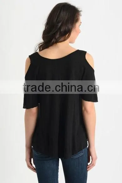Womens Fashion Off-shoudler Casual loose t-Shirts,Blank plain Black t-shirts for women