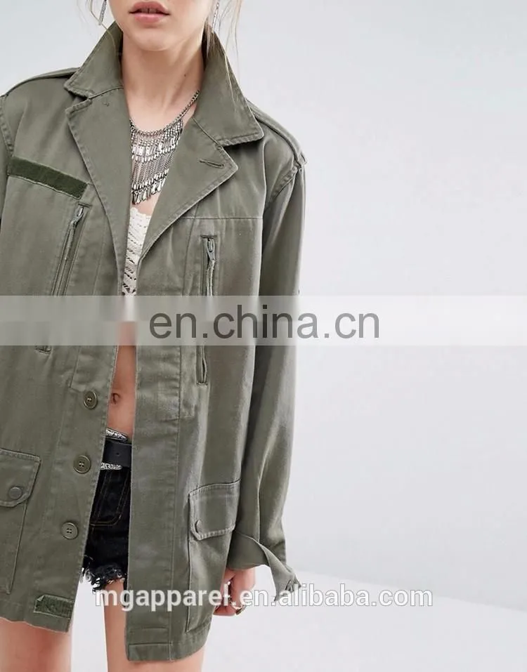 New fashion woven cotton fabric army jacket women military jacket wholesale