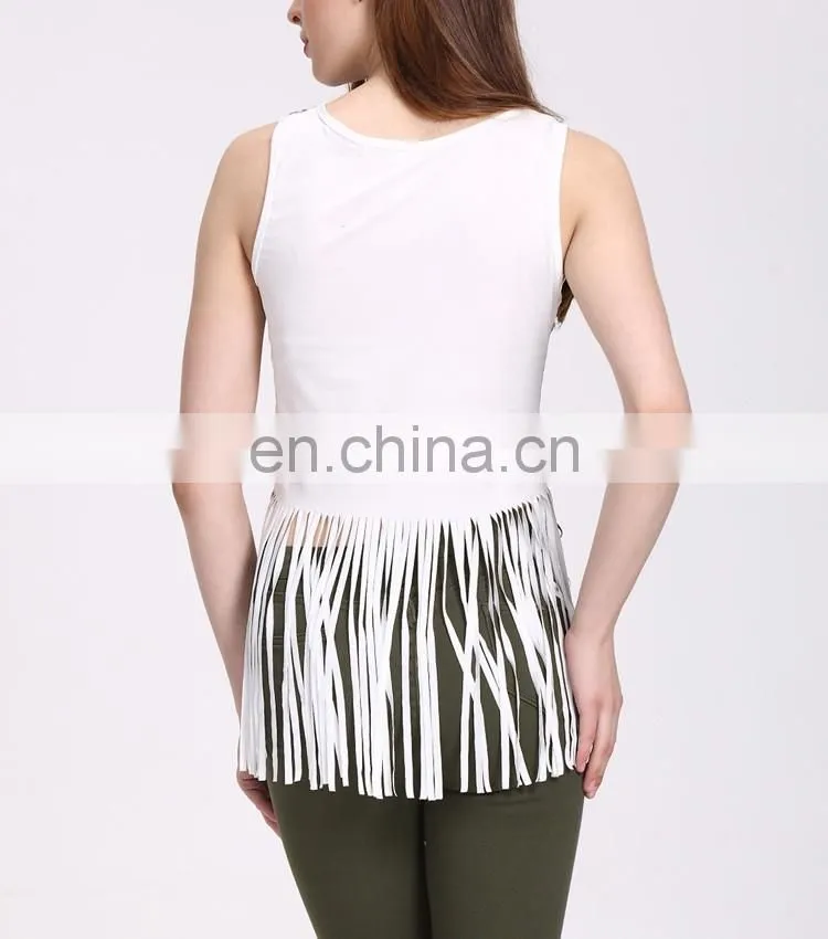 Newest Fashion Sleeveless Shirt With Tassels Sexy Printed Tank Top