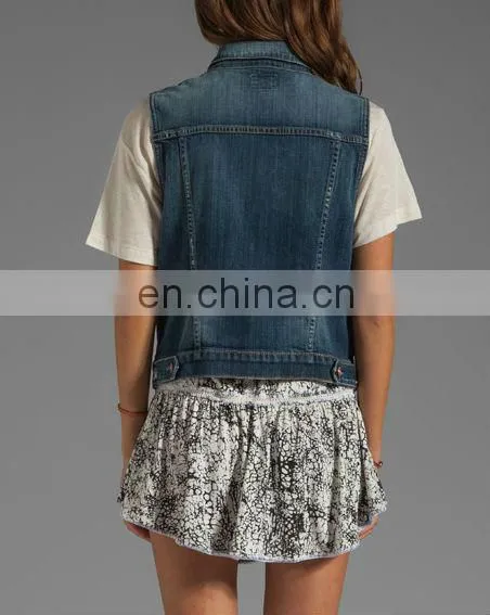 Ladies Fashion Studded Denim Vest - Clothing factories in China ( CV1002)