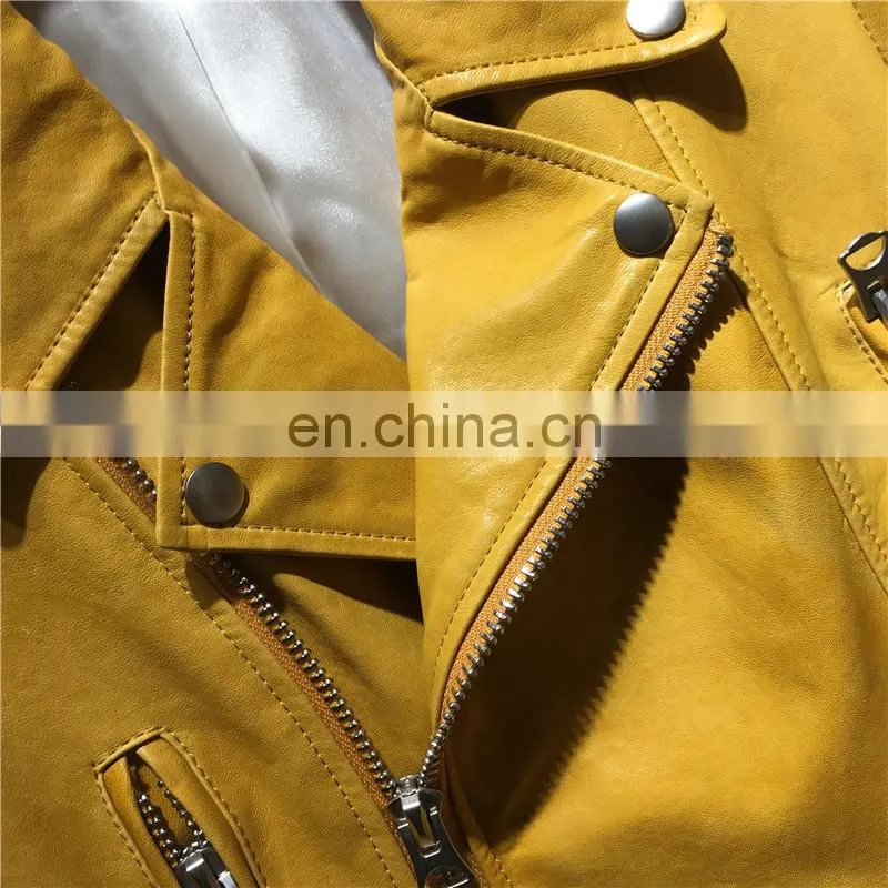 New Fashion Zipper Short Slim Leather Jacket Suppliers Genuine Womens Leather Jacket