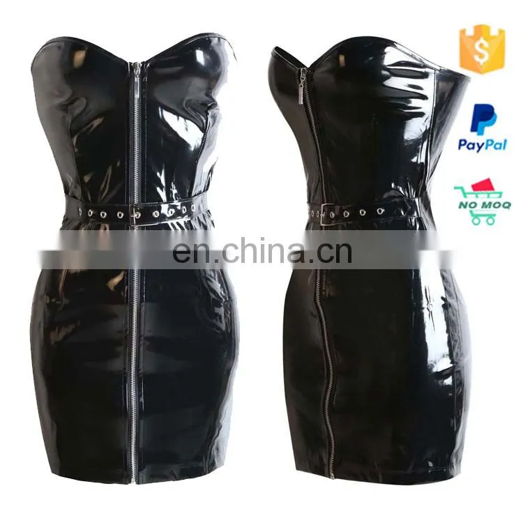Wholesale Shining Lady Sexy Ziper Cheap Leather PVC Lingerie