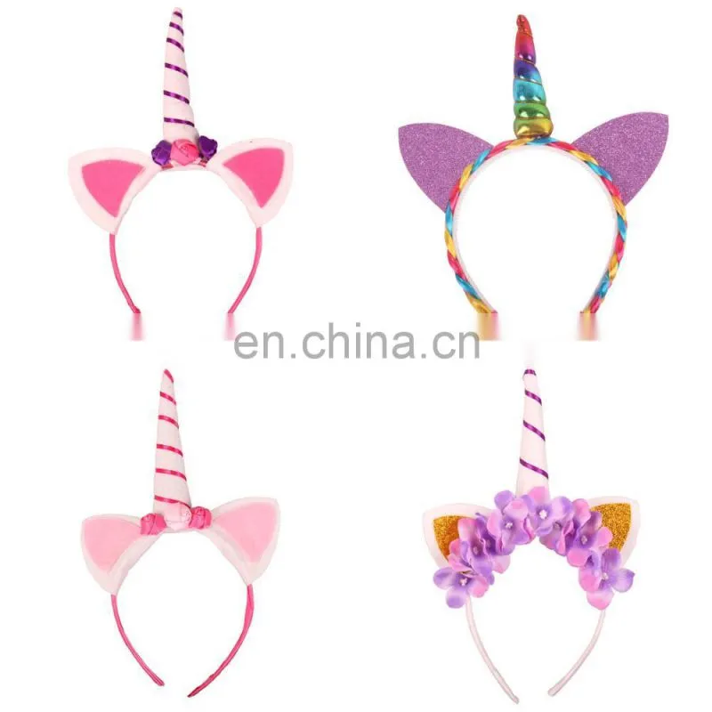 2018 New design headwear flower unicorn hairband cospay troll headband with hair for kids