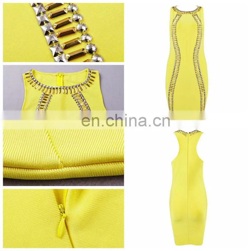 2014 yellow cut out bandage dress pop line sexy evening dress 2014