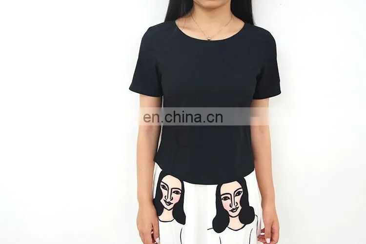 2015 New Fashion Portraits printed High Waist Slim Skirt Ladies Pleated Skirt Black and white printing skirt
