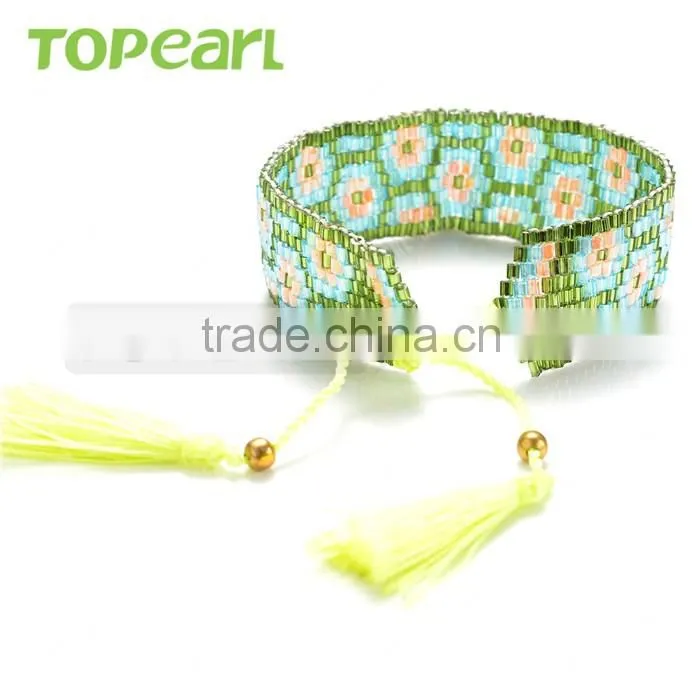Wholesale Beaded Tassel Green Cotton Tassel Bracelets for Women CLL151
