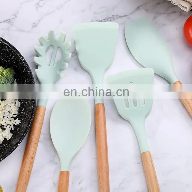 Amazon Best Seller 12 In 1 Set Silicone Cooking Tools Kitchen Utensils Set With Wooden Handle