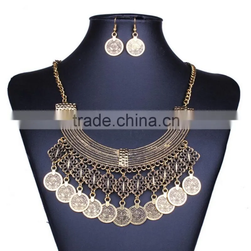 Latest American and European Fashion Exquisite Antique Coin Pendnat Necklaces Set
