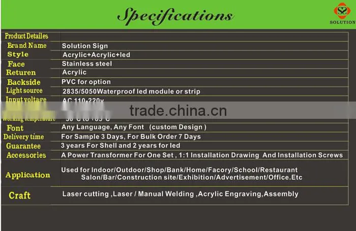 hight quality fulllit indoor/outdoor acrylic led sign from china
