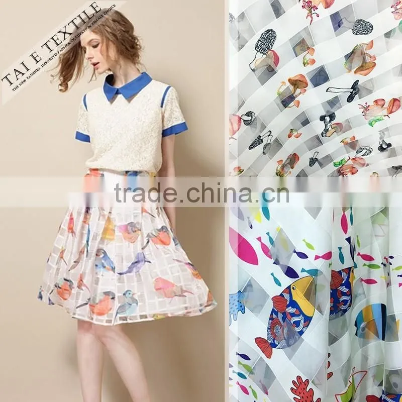 Polyester 3D printed bilayer organza skirt fabric