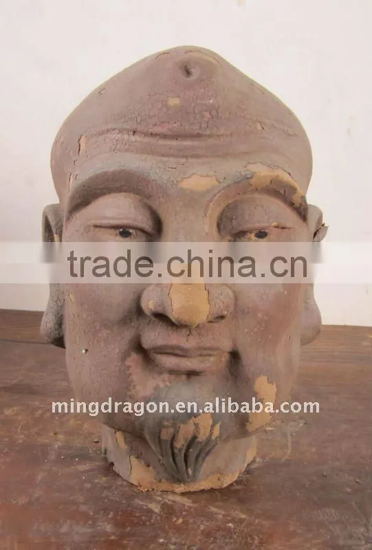 Antique Chinese mud Buddha Head Sculpture