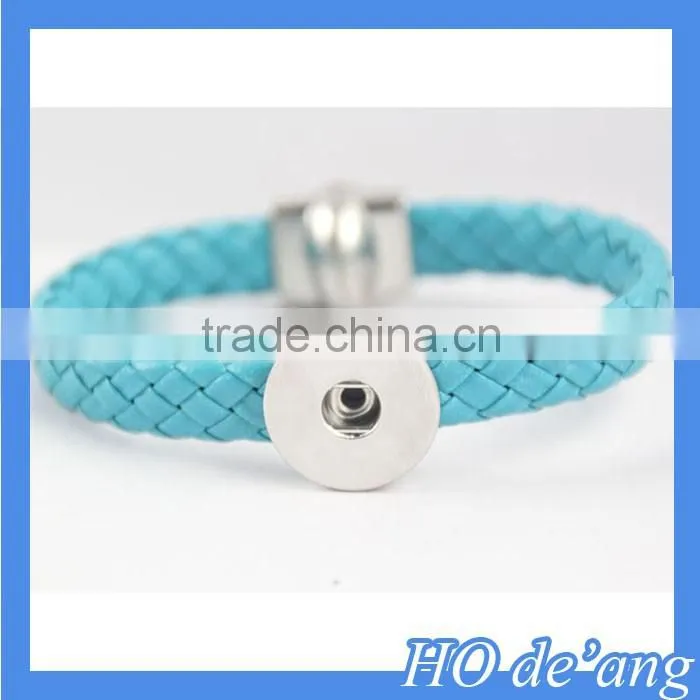 Hogift 2016 Interchangeable Jewelry New PU Leather Charm Black Bracelets 21cm