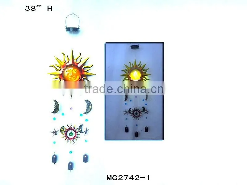 Metal Sun and Moon wind chime with solar light hanging decoration
