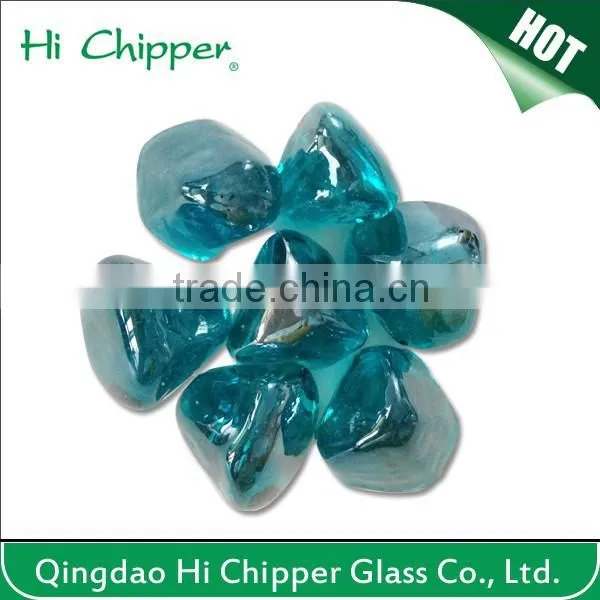 Blue colored faced diamond shape fire pit glass gem stone