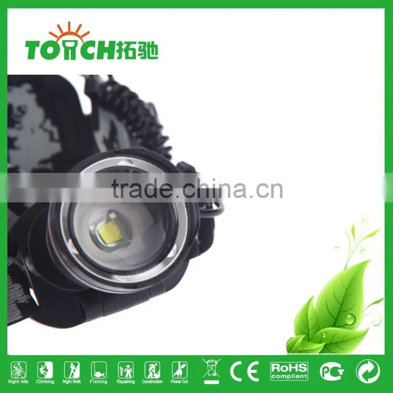 Headlamp 4-Mode CRE E XM-L T6 LED Headlight 2100LM Zoomable Adjustable Light for Camping searching + Car Charger