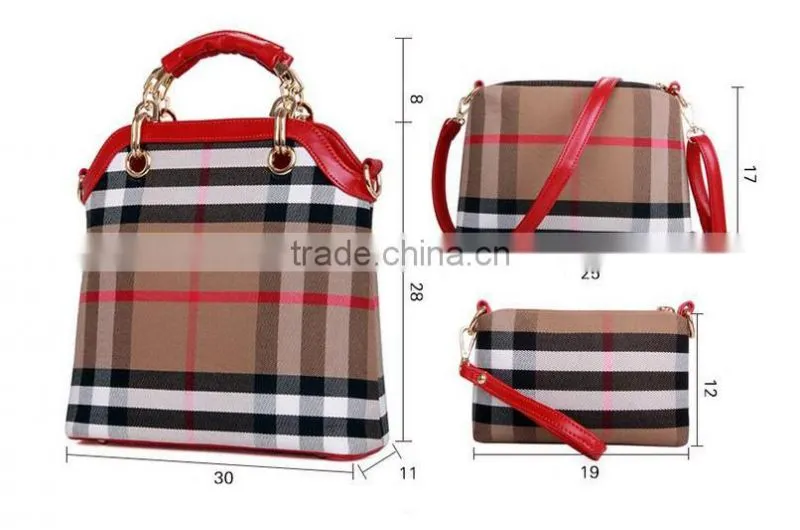 2015 Winter Trendy England Checks Lady's Canvas Handbag Set