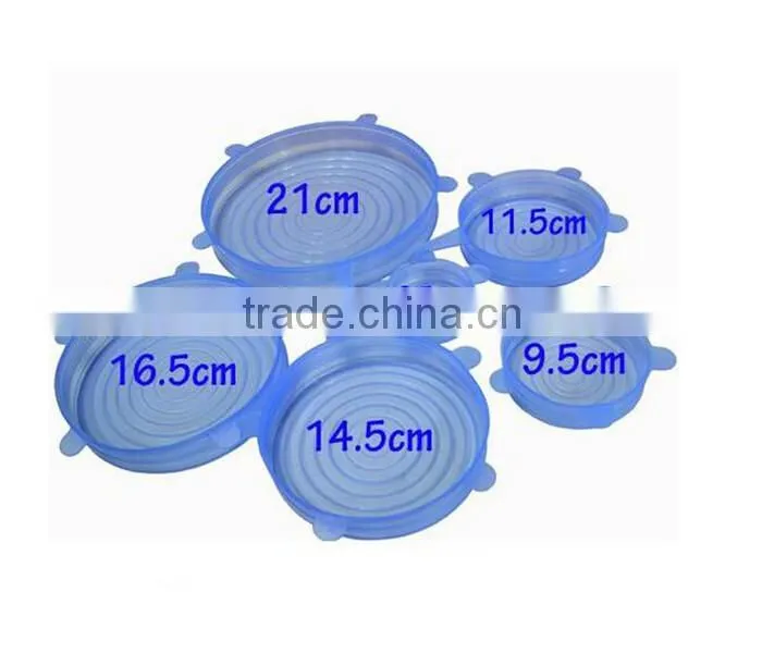 Set of 6 Silicone Stretch Lids Stretchable Reusable Durable Kitchen Gadget Dishwasher and Freezer Safe Preserve Food