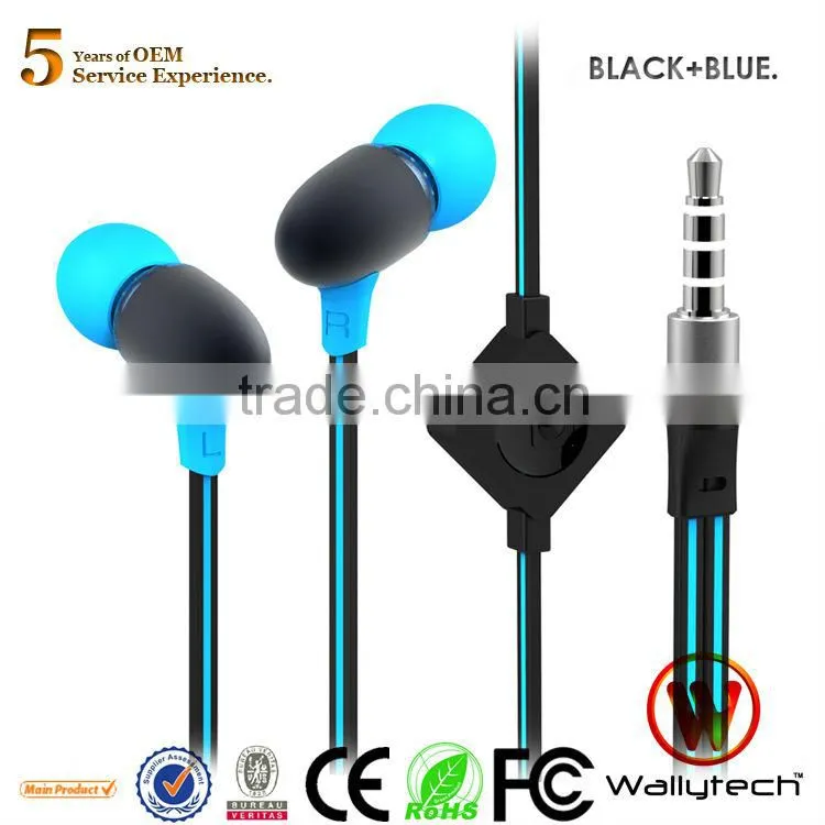 Newest 2013 Wallytech WHF-124 Metal in-ear zipper Earphone with Microphone Flat Cable for iPhone for Samsung