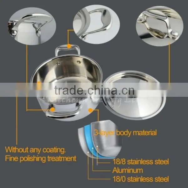 Three layer stainless steel saucepan 18/8+AL+18/0