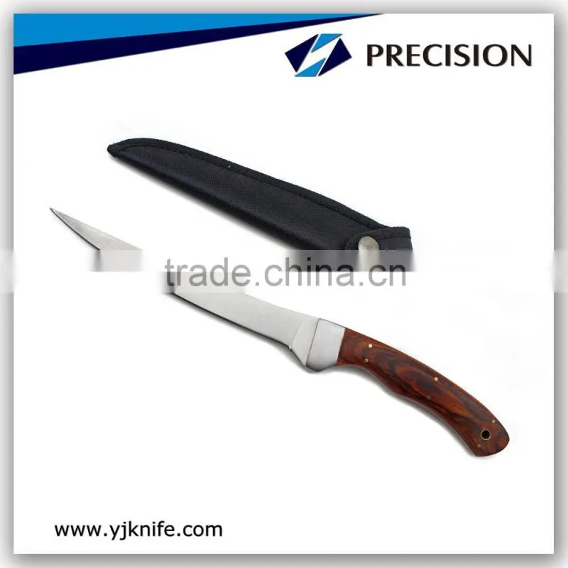 7" Fillet fishing slicer knife with nylon pouch for safe wooden handle