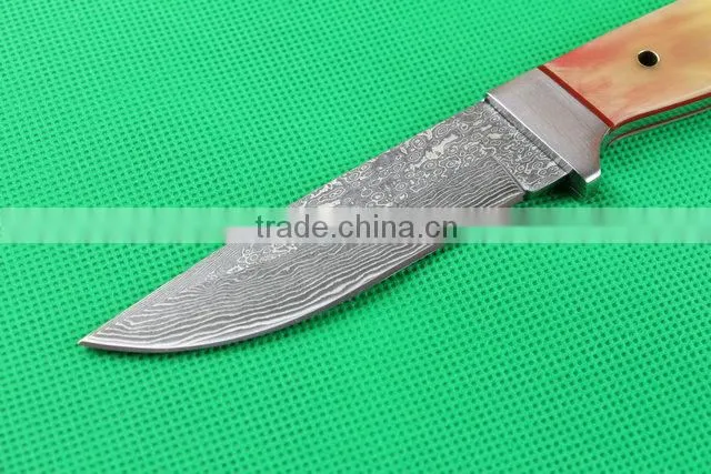 OEM damascus blank blade knife with leather sheath