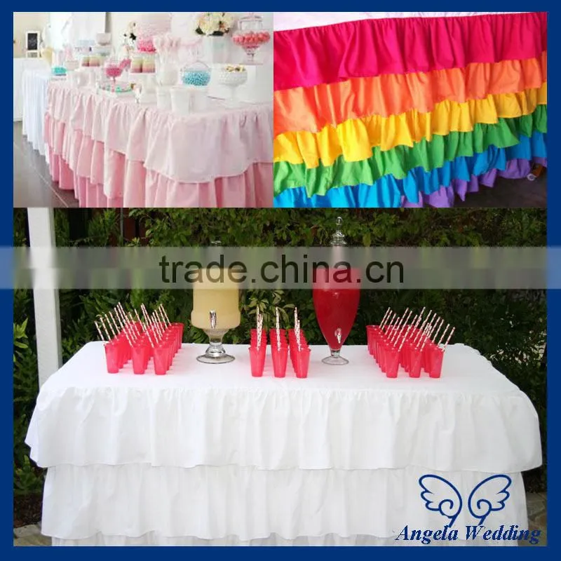 SK001F Wedding hot sale polyester ruffled pleated Pink and white steps in table skirting