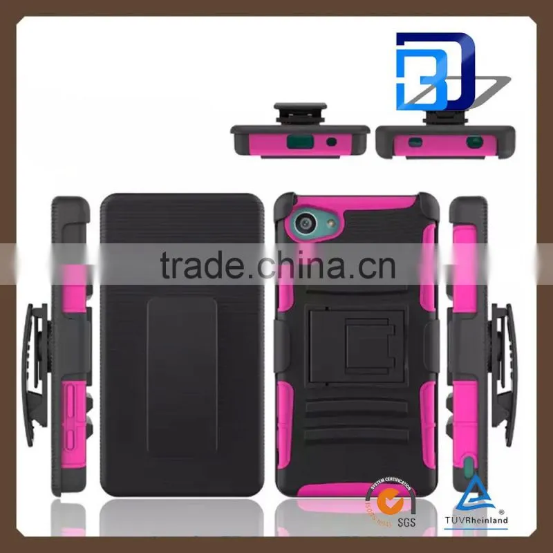 Fashionable Popular Rugged Back Texture PC with soft TPU and Belt combo shockproof case For Sony Xperia Z5 mini fast delivery