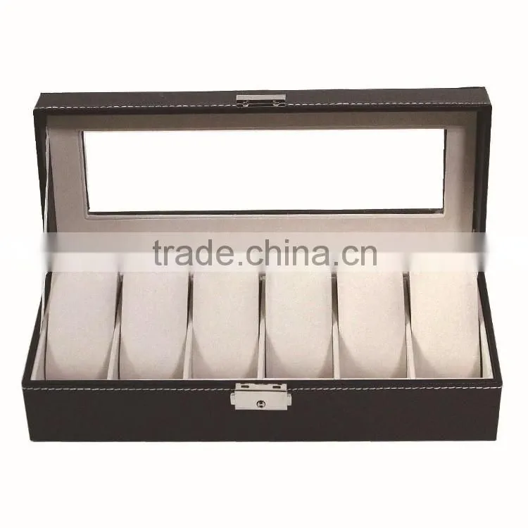 Hot sale 6 slots customized elegant leather covering wood watch box