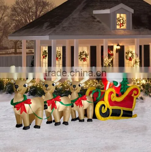 Christmas Inflatable Santa In Sleigh With Three Reindeer
