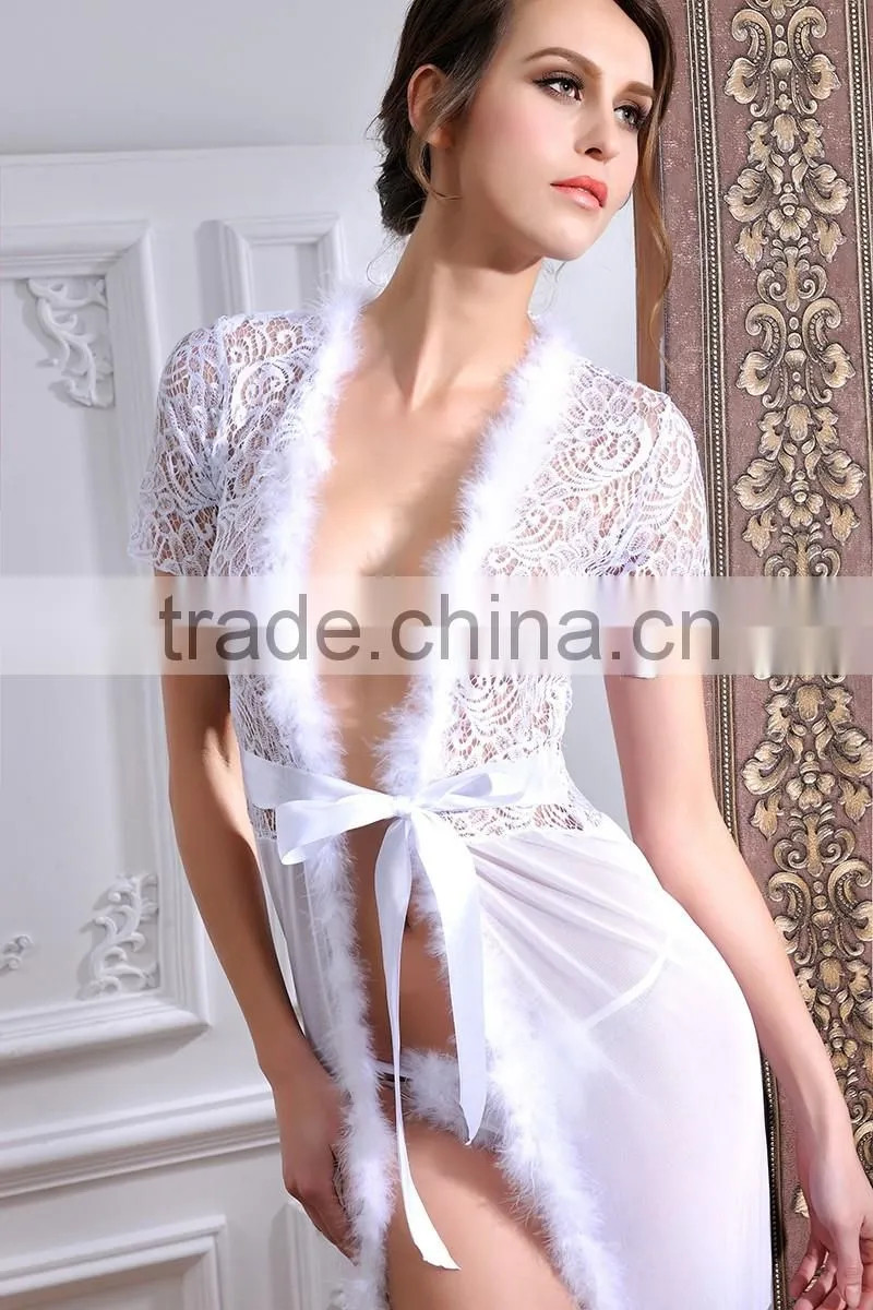 Embroidery long lingerie women transparent chemise