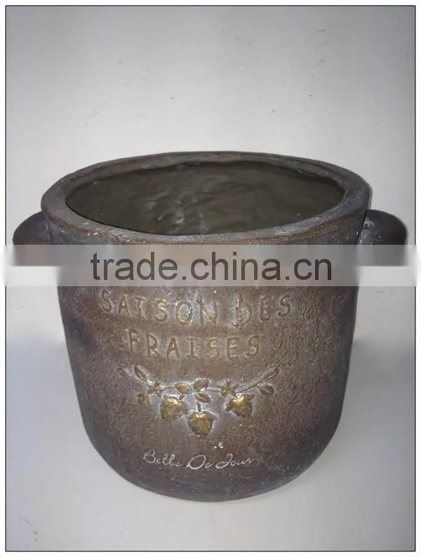 Garden decoration bronze concrete bonsai pot with handle, garden flower pot