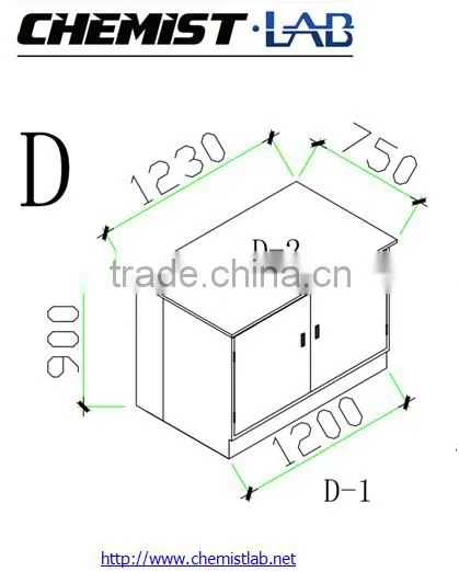 alkali & acid resistant all steel lab side table with double door tool cabinet in science laboratory