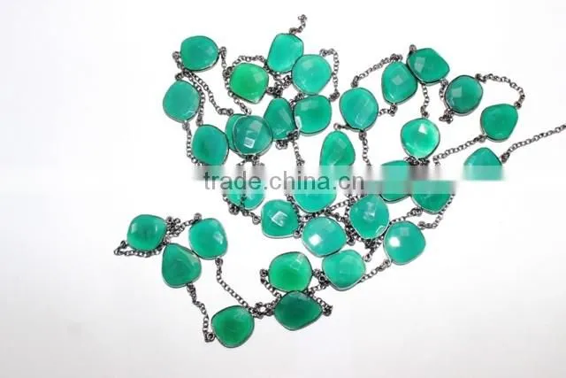Green onyx fancy Bezel Beads Chain Garland