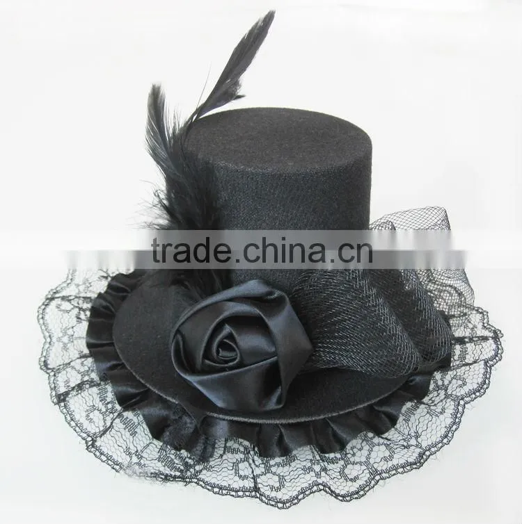 MYLOVE black feather hat Fashion mini top hat gauze with small fedoras MLGM041