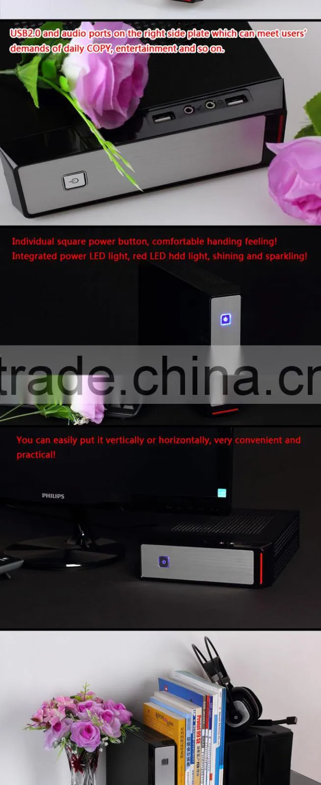 Realan Emini 2019 Vertical Small PC Case With 2.5"HDD USB Audio Ports, Horizontal Mini PC Box