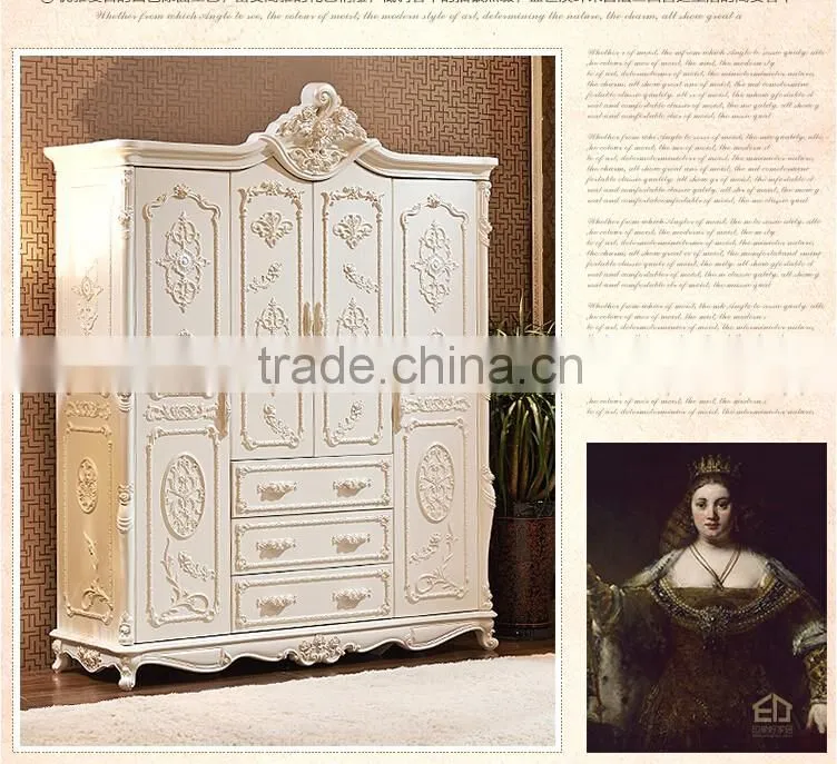 luxury French Style Wardrobe Closet Ivory Carved European Bedroom living room Furniture Wooden Wardrobes