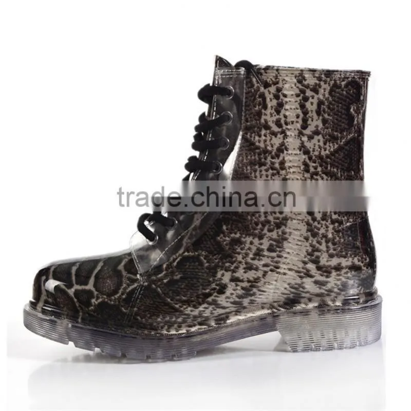 Lace-Up Women's PVC Rain Boots Water Resistant Rain Shoes Snake Skin Printed Waterproof Ladies galoshes