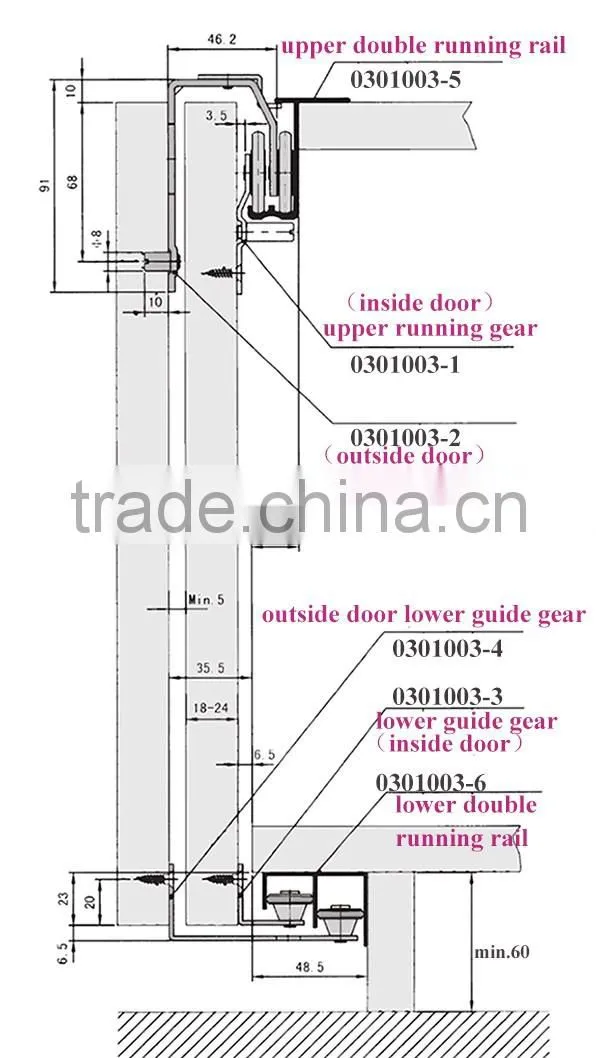 Outer Hinging Wardrobe Framless Sliding Closet Door Roller Fittings System